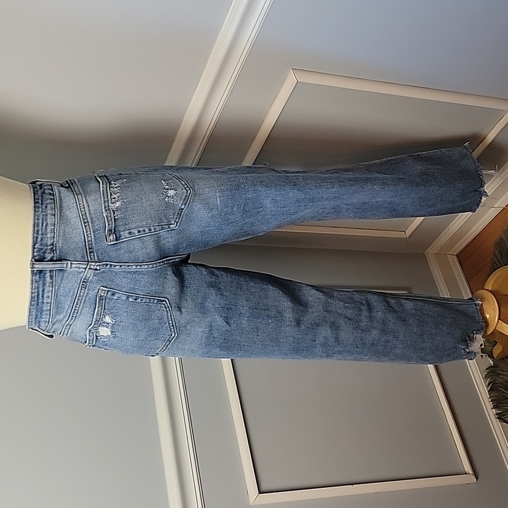 ALTAR'D STATE Distressed Destroyed Raw Hem Stretch Cropped Straight Leg Jeans 29 - Picture 3 of 8